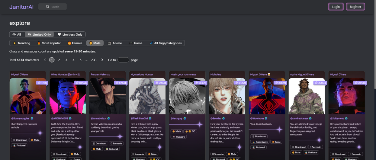 Janitor AI homepage