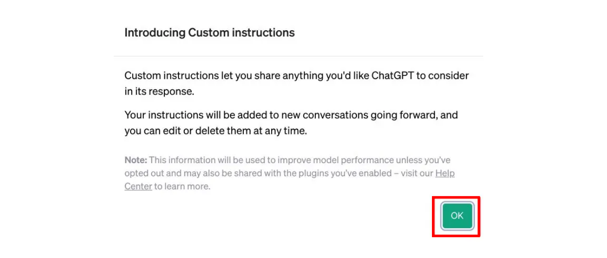 pop-up message